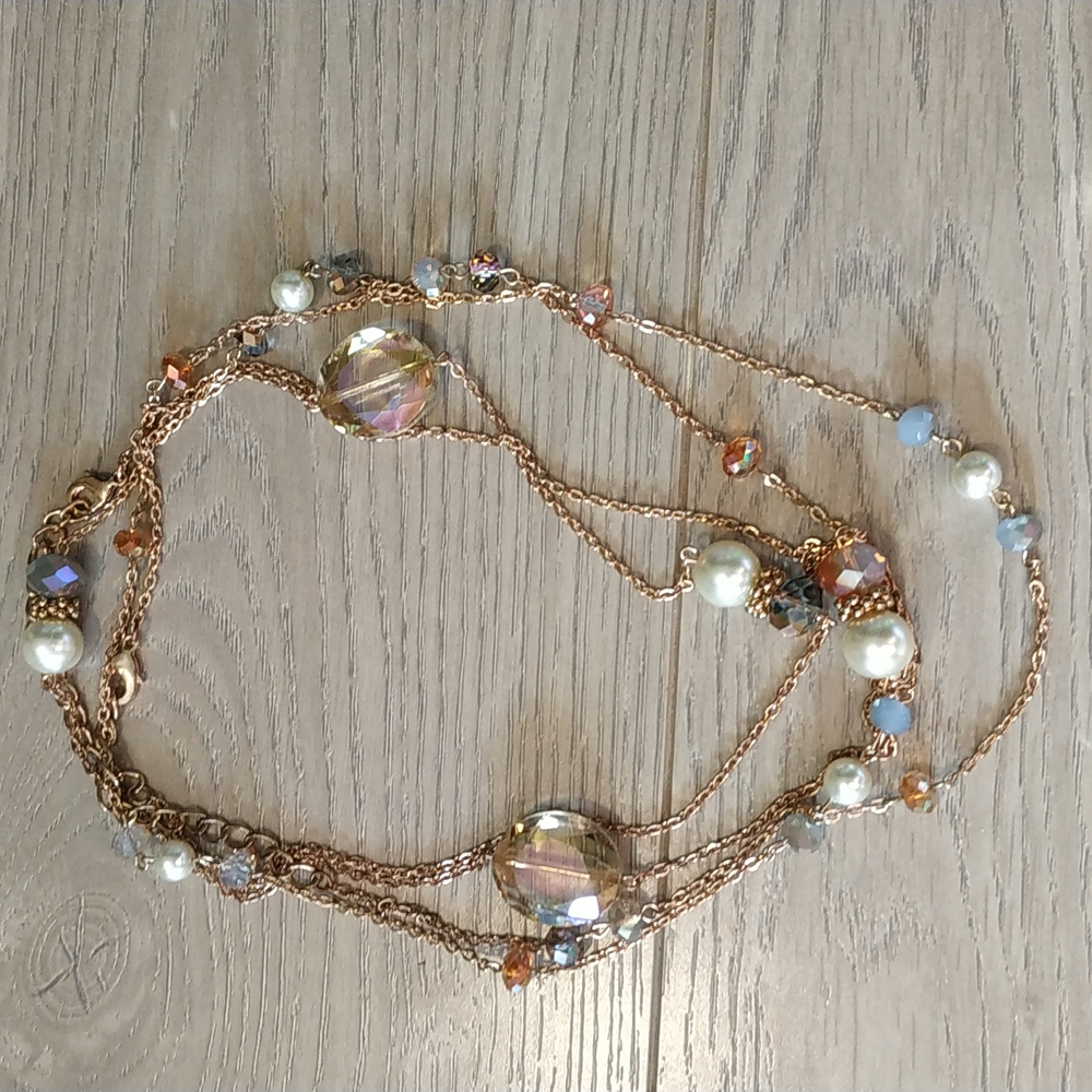 Gorgeous opalescent Crystal multi color beads Faux pearl necklace Set of two